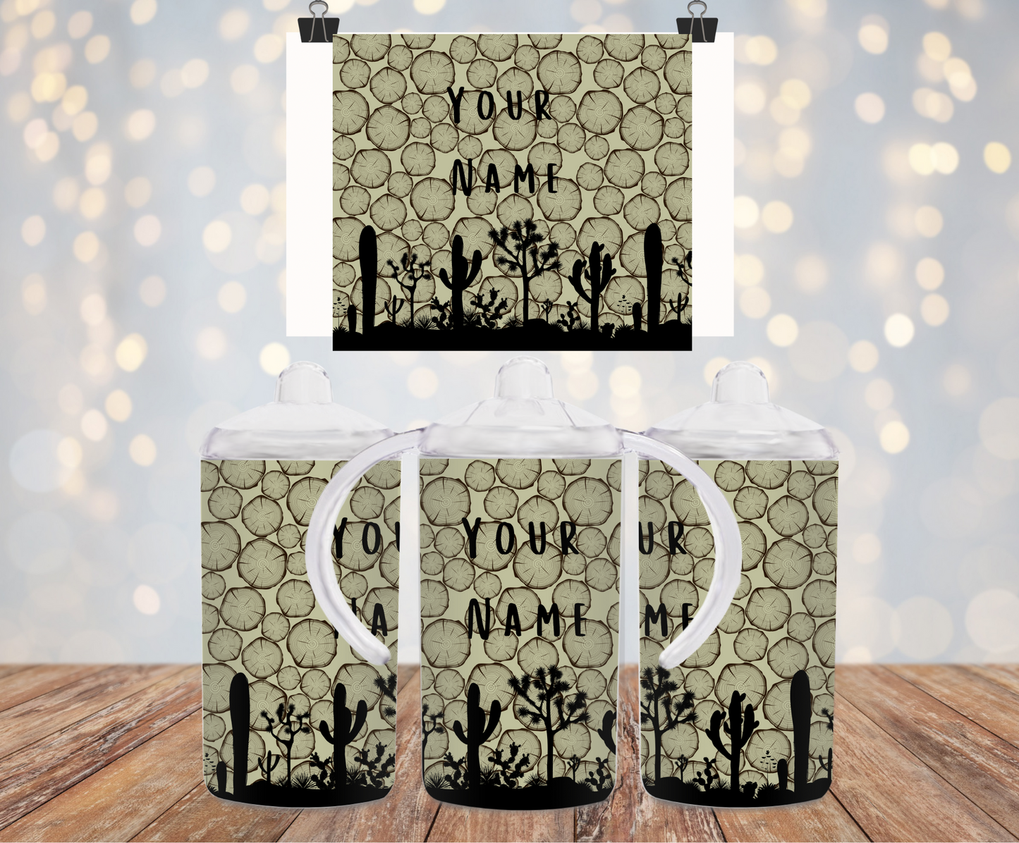 Customizable Name / Wood / Rustic / Desert Sippy Cup