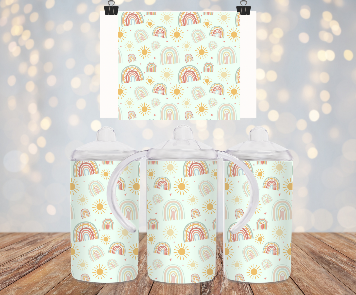 Boho Mint Green Rainbow Sippy Cup