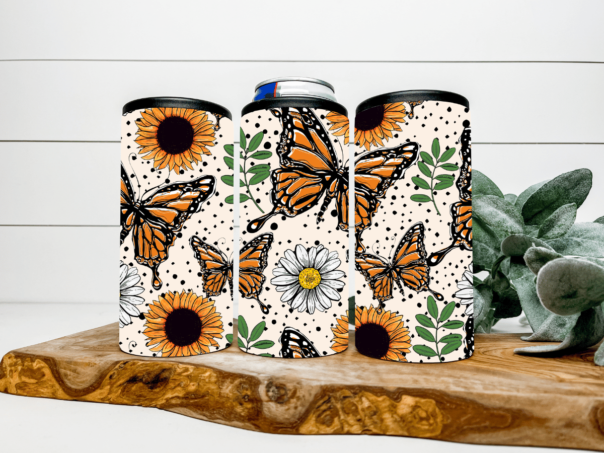 Butterflies and Flowers Can Koozie  Insulated Beverage Holder – Southern  Jade Design Co LLC