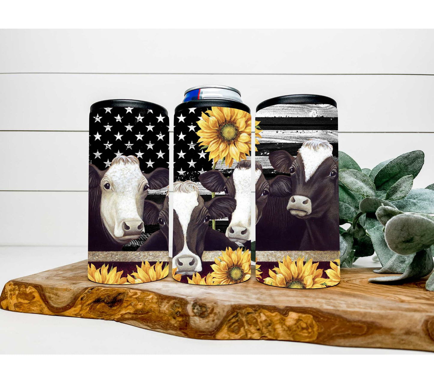 Cows and Flag 12oz Skinny Can Cooler