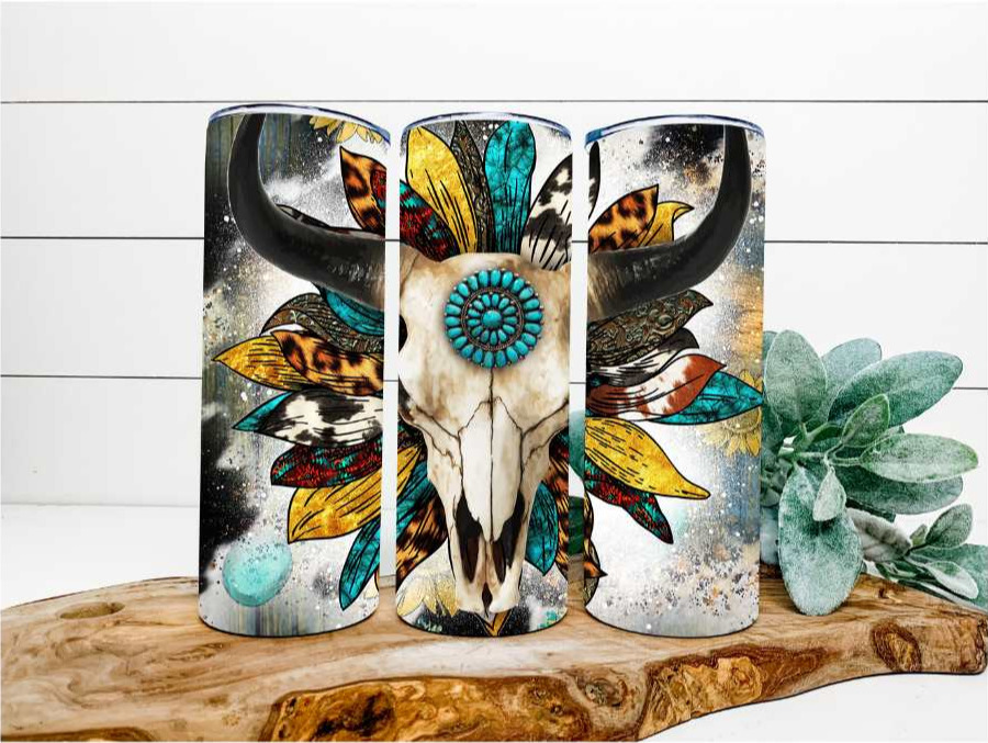 Bull skull 20oz tumbler