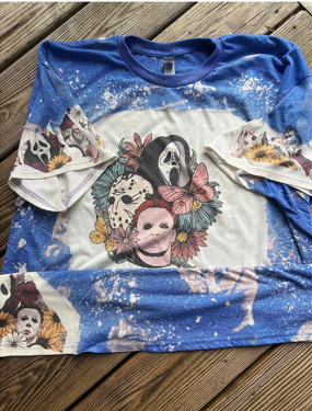 Floral Horror Movie Icon Bleached Shirt