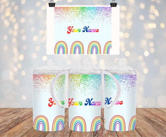 Bright Rainbow Customizable Name Sippy Cup