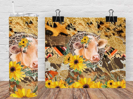 Cow sunflowers cheetah 20oz Tumbler