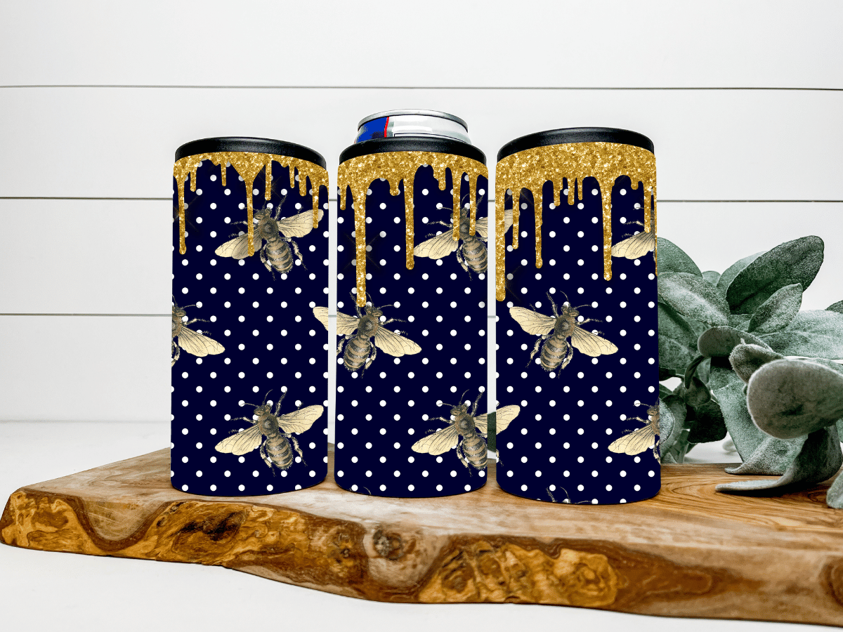 Gold Glitter Bee Can Koozie