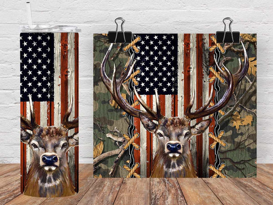 American flag with camo and buck 20oz Tumbler